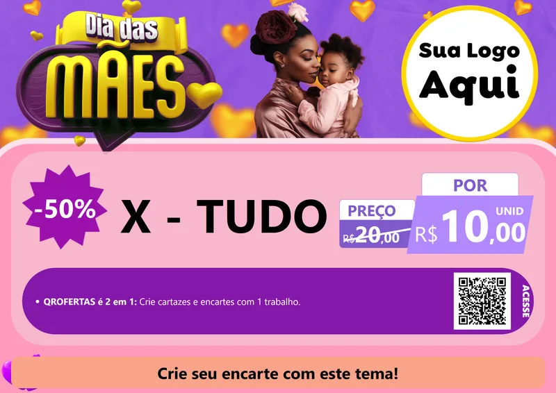 Modelo de Cartaz para Cartaz A4 Horizontal com o tema Dia das Mães para Hamburgueria