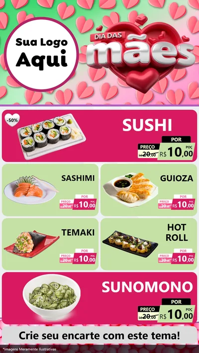 Modelo de TV para TV Vertical com o tema Dia das Mães para Comida japonesa