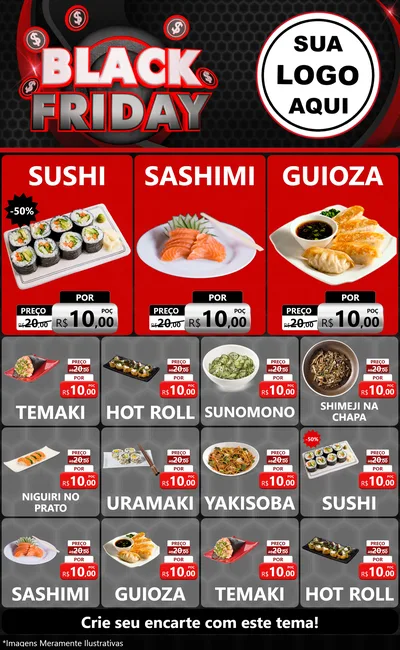 Modelo de Encarte para Encarte Grande com o tema Black Friday para Comida japonesa