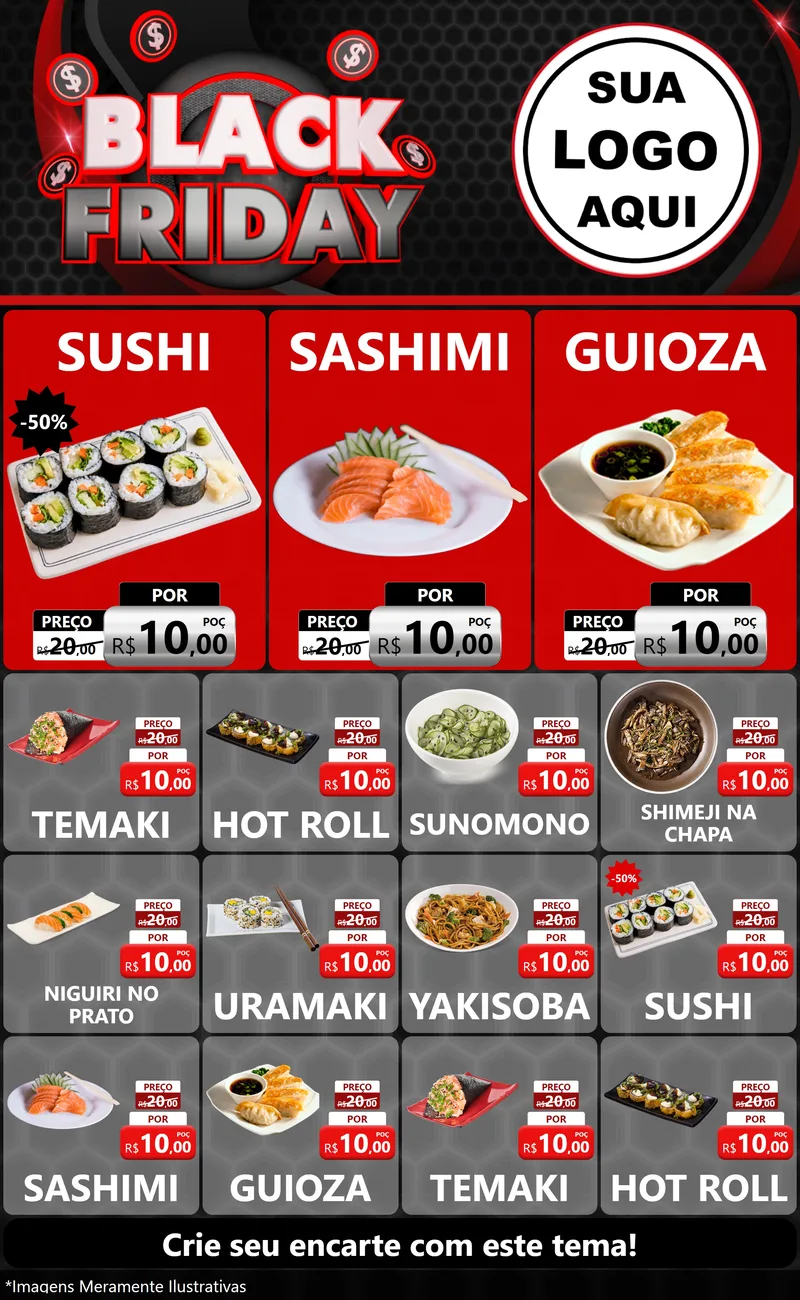 Modelo de Encarte para Encarte Grande com o tema Black Friday para Comida japonesa