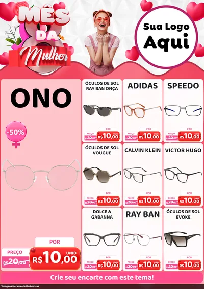 Modelo de Encarte para Encarte A4 Vertical com o tema Mês da Mulher para Óticas