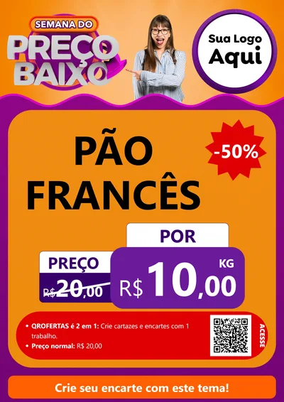 Modelo de Cartaz para Cartaz A4 Vertical com o tema Semana do Preço Baixo para Padaria