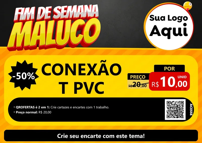 Modelo de Cartaz para Cartaz A4 Horizontal com o tema Final de Semana Maluco para Tubos e conexões