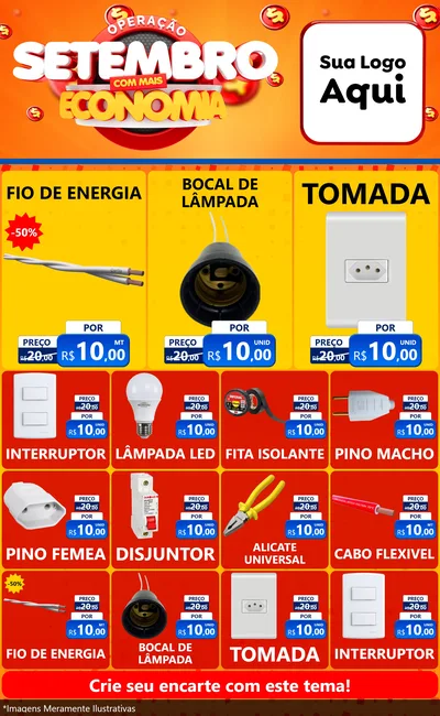Modelo de Encarte para Encarte Grande com o tema Operação Setembro Com Muita Economia para Materiais Elétricos