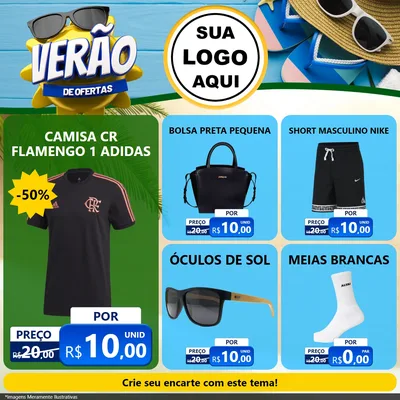 Modelo de Rede Social para Feed Facebook com o tema Verão de Ofertas para Roupas e acessórios
