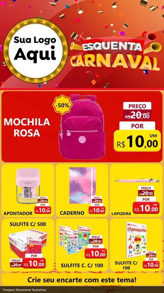 Modelo de Rede Social para Stories com o tema Esquenta Carnaval para Papelaria