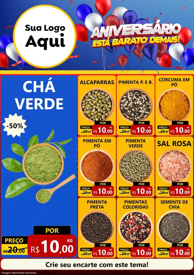 Modelo de Encarte para Encarte A4 Vertical com o tema Aniversário para Produtos Naturais