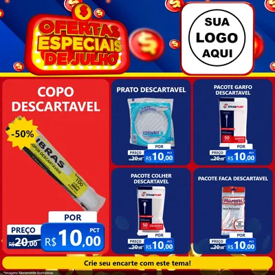 Modelo de Rede Social para Feed Facebook com o tema Ofertas Especiais de Julho para Embalagens