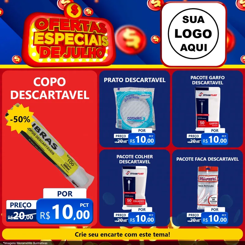 Modelo de Rede Social para Feed Facebook com o tema Ofertas Especiais de Julho para Embalagens