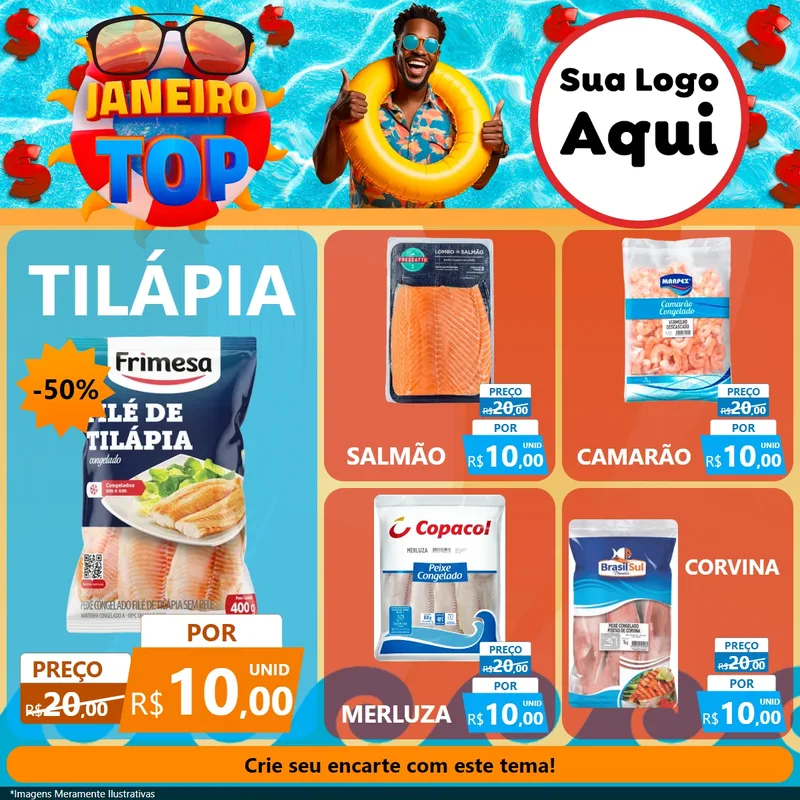 Modelo de Rede Social para Feed Facebook com o tema Janeiro Top para Peixaria