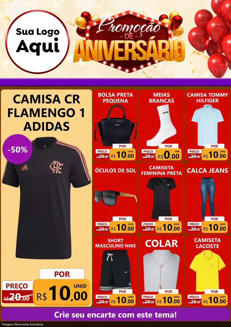 Modelo de Encarte para Encarte A4 Vertical com o tema Promoção de Aniversário para Roupas e acessórios