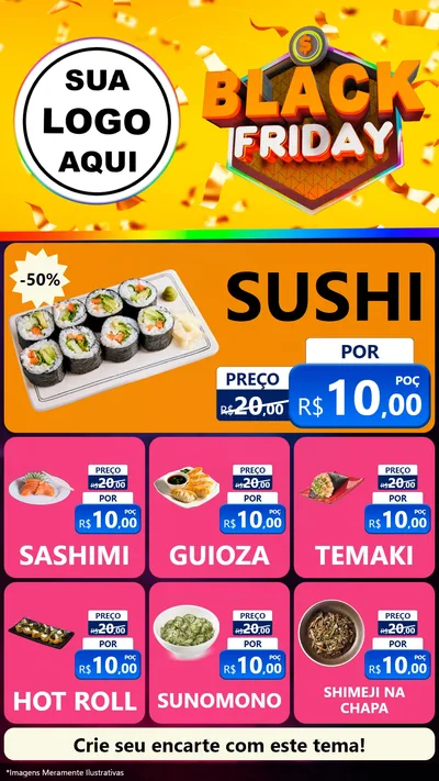 Modelo de Rede Social para Stories com o tema Black Friday para Comida japonesa