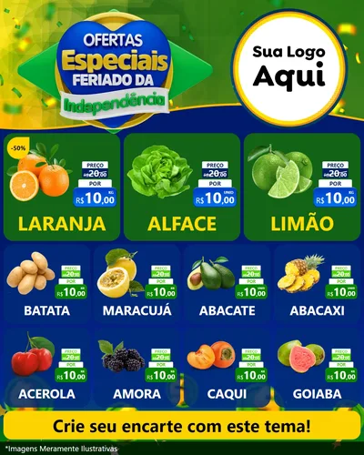 Modelo de Rede Social para Feed Instagram com o tema Ofertas Especiais Feriado da Independência para Hortifrúti