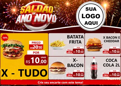 Modelo de Encarte para Encarte A4 Horizontal com o tema Saldão de Ano Novo para Hamburgueria