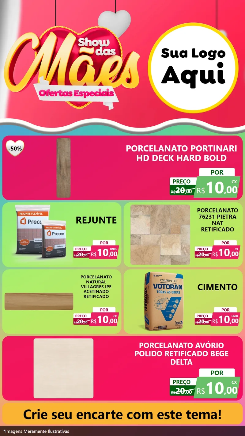 Modelo de TV para TV Vertical com o tema Show das Mães - Ofertas Especiais para Pisos e revestimentos