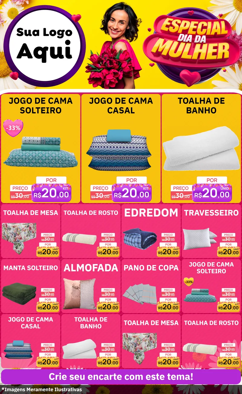 Modelo de Encarte para Encarte Grande com o tema Especial Dia da Mulher para Cama, Mesa e Banho
