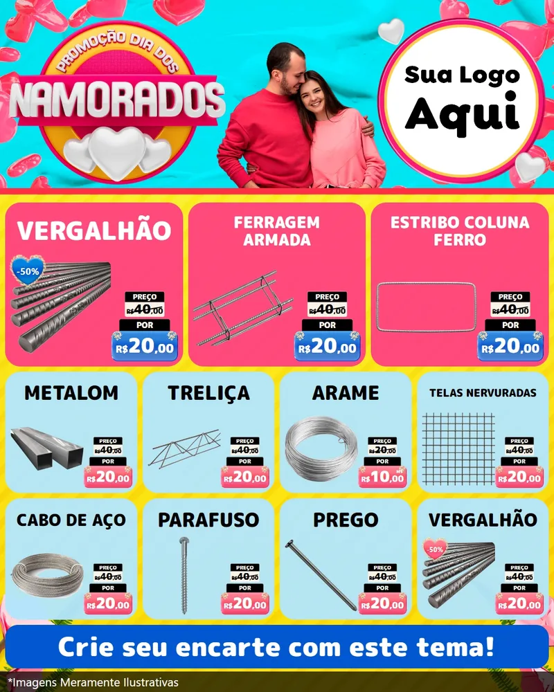 Modelo de Rede Social para Feed Instagram com o tema Promoção Dia dos Namorados para Ferragens