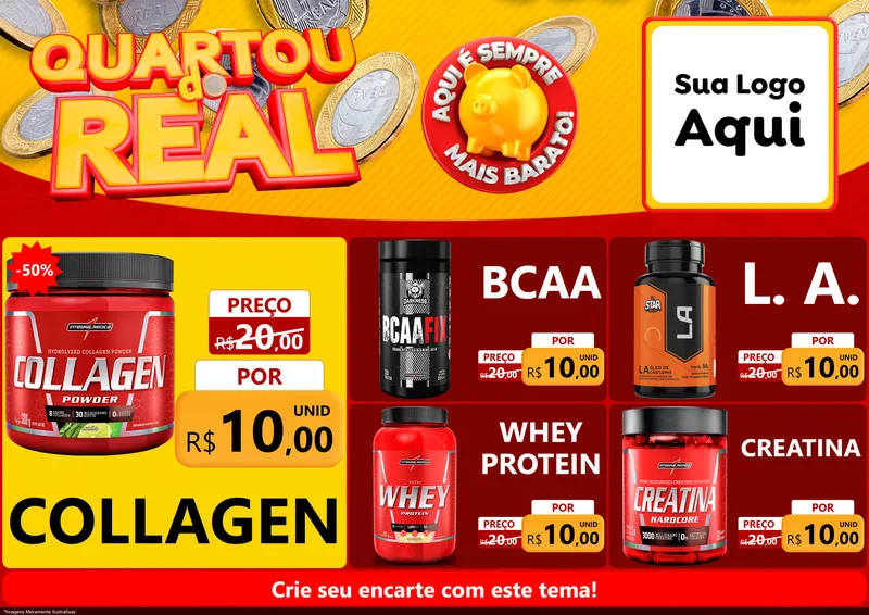 Modelo de Encarte para Encarte A4 Horizontal com o tema Quartou do Real para Suplementos alimentares