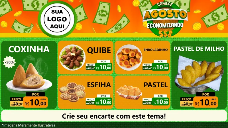 Modelo de TV para TV Horizontal com o tema Comece Agosto Economizando para Salgadaria