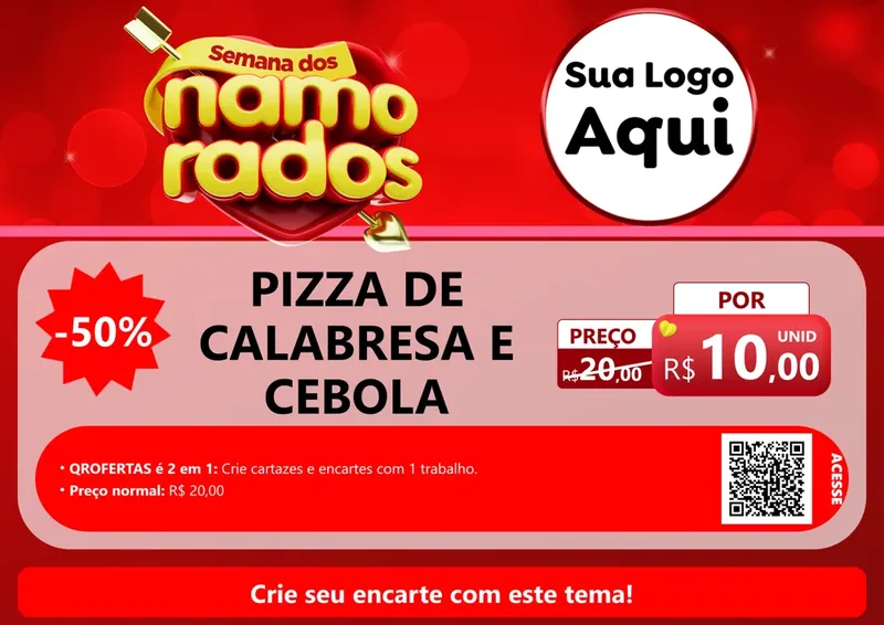 Modelo de Cartaz para Cartaz A4 Horizontal com o tema Semana dos namorados para Pizzaria