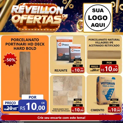 Modelo de Rede Social para Feed Facebook com o tema Réveillon de Ofertas para Pisos e revestimentos