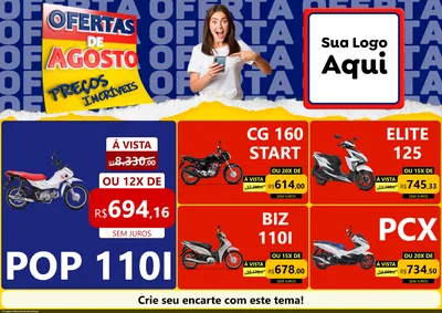 Modelo de Encarte para Encarte A4 Horizontal com o tema Ofertas de Agosto - Preços Incríveis para Concessionaria de Motos