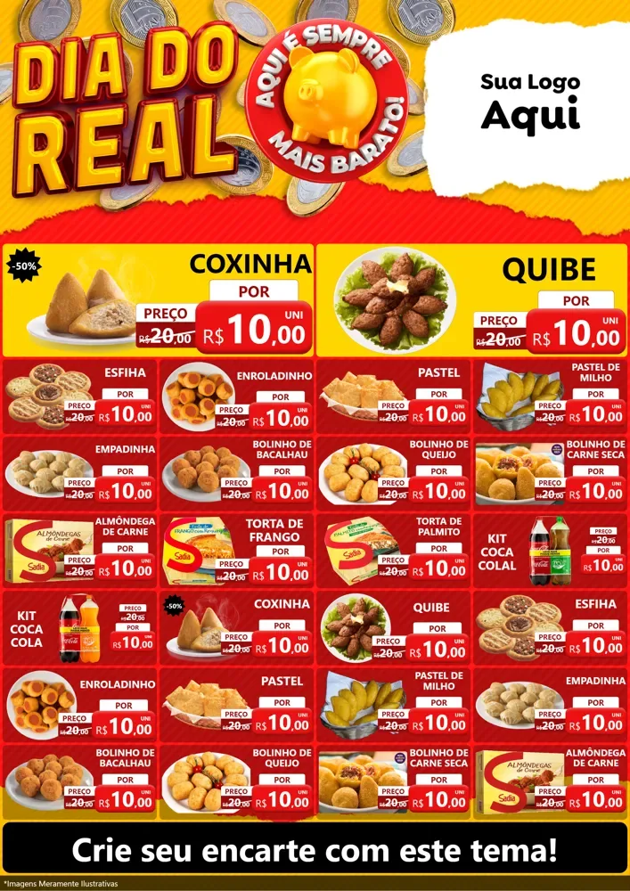 Modelo de Encarte para Encarte A4 Vertical com o tema Dia Do Real para Salgadaria
