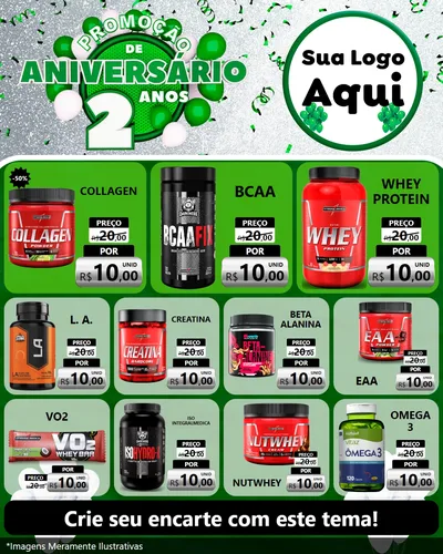Modelo de Rede Social para Feed Instagram com o tema Promoção de Aniversário - 2 Anos para Suplementos alimentares