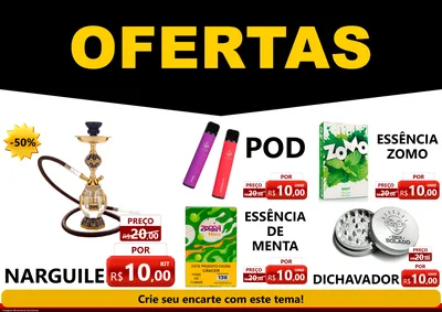 Modelo de Encarte para Encarte A4 Horizontal com o tema Ofertas Preto e Vermelho Cartaz para Tabacaria