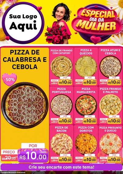 Modelo de Encarte para Encarte A4 Vertical com o tema Especial Dia da Mulher para Pizzaria