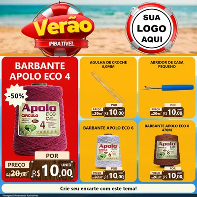 Modelo de Rede Social para Feed Facebook com o tema Verão Imbatível para Armarinho e Aviamentos