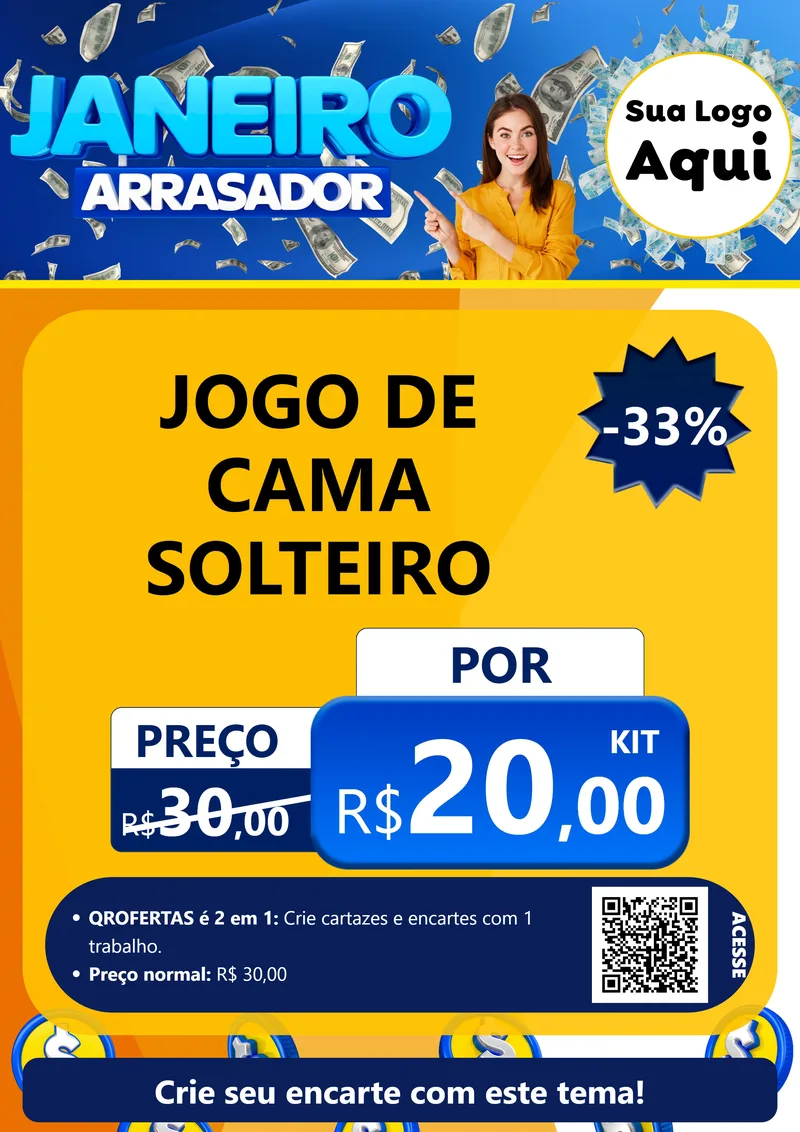 Modelo de Cartaz para Cartaz A4 Vertical com o tema Janeiro Arrasador para Cama, Mesa e Banho