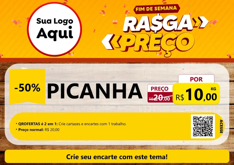 Modelo de Cartaz para Cartaz A4 Horizontal com o tema Fim de Semana Rasga Preços para Açougue