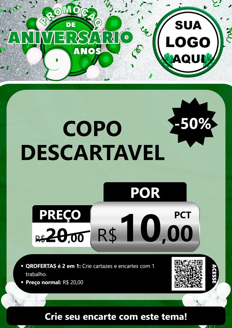 Modelo de Cartaz para Cartaz A4 Vertical com o tema Promoção de Aniversário - 9 Anos para Embalagens