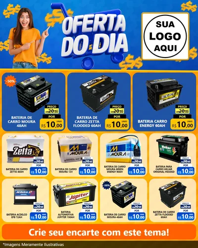 Modelo de Rede Social para Feed Instagram com o tema Oferta do Dia para Baterias Elétricas