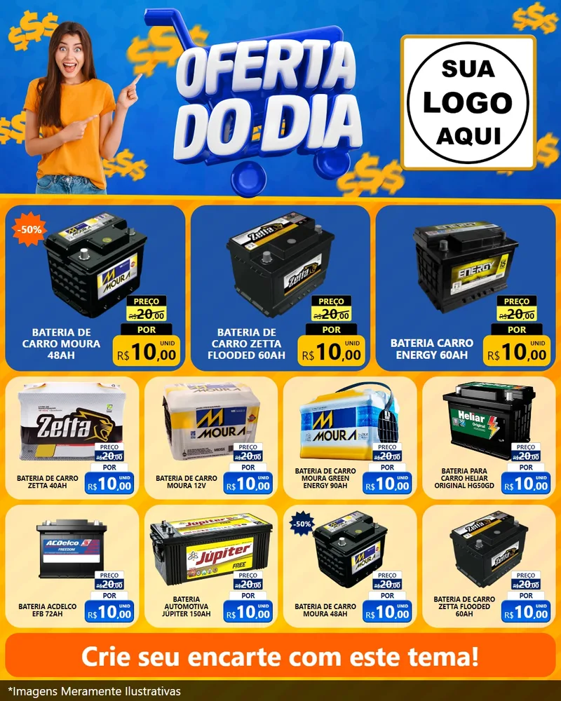 Modelo de Rede Social para Feed Instagram com o tema Oferta do Dia para Baterias Elétricas