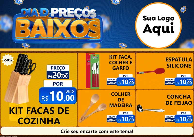 Modelo de Encarte para Encarte A4 Horizontal com o tema Dia D Preço Baixo para Utilidades Domésticas
