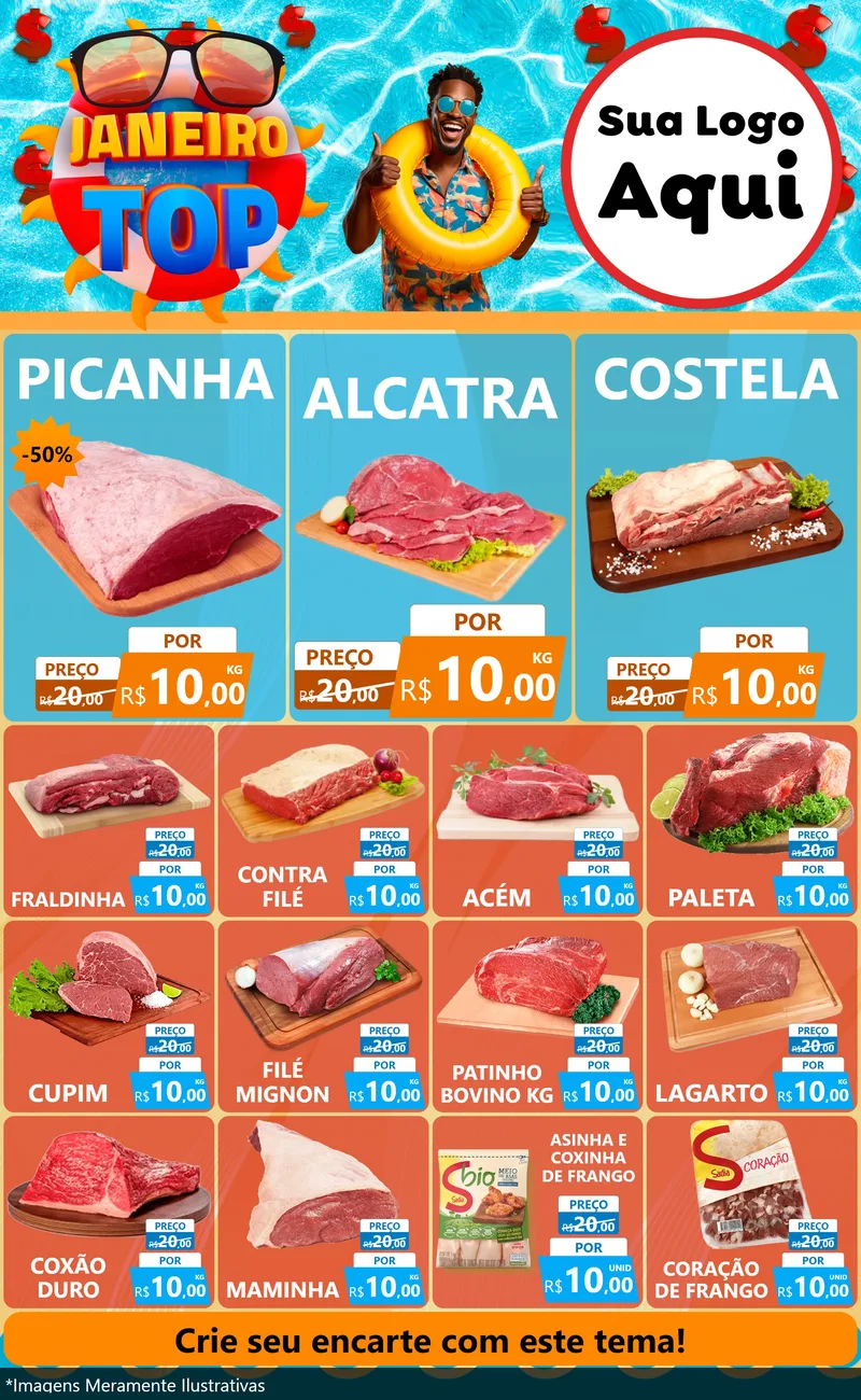 Modelo de Encarte para Encarte Grande com o tema Janeiro Top para Açougue