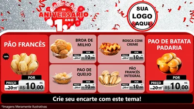 Modelo de TV para TV Horizontal com o tema Promoção de Aniversário - 1 Ano para Padaria