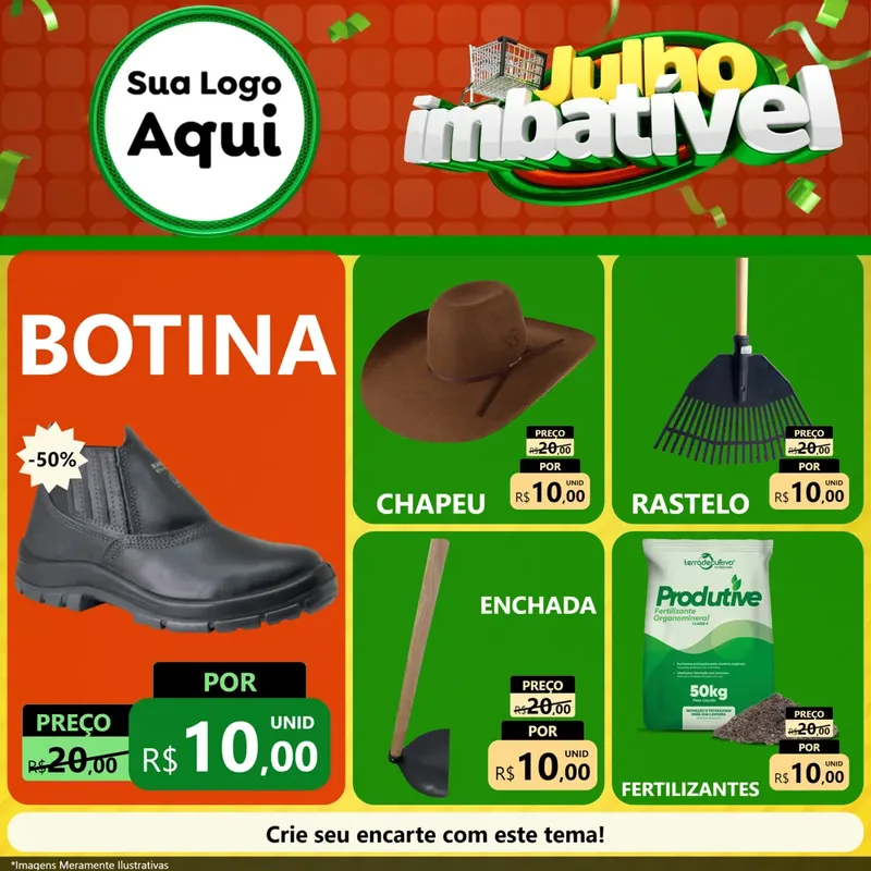 Modelo de Rede Social para Feed Facebook com o tema Julho Imbatível para Agropecuária