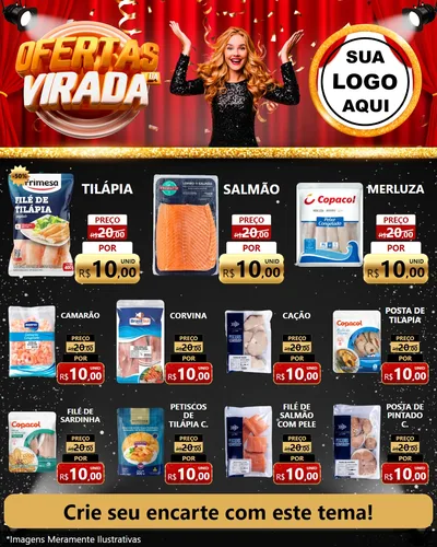 Modelo de Rede Social para Feed Instagram com o tema Ofertas da Virada para Peixaria