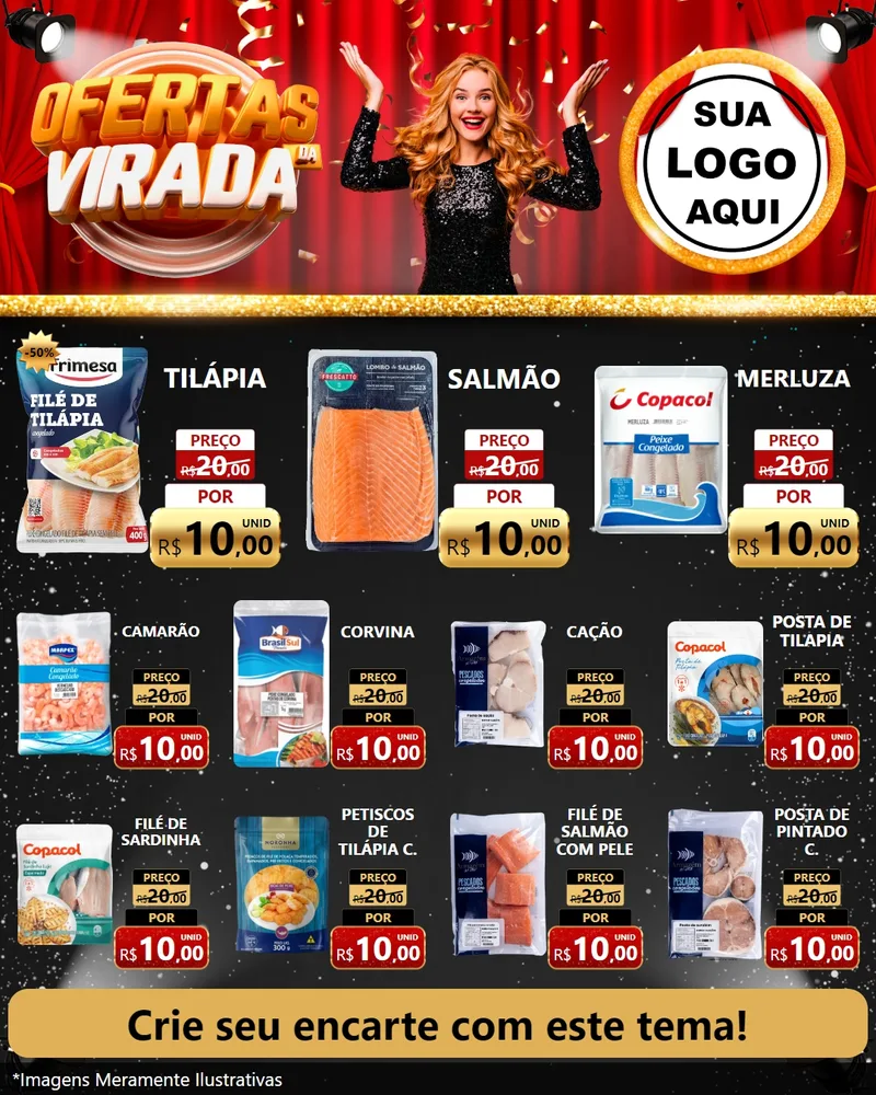 Modelo de Rede Social para Feed Instagram com o tema Ofertas da Virada para Peixaria