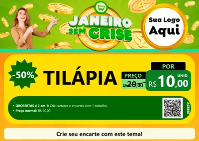 Modelo de Cartaz para Cartaz A4 Horizontal com o tema Janeiro Sem Crise para Peixaria