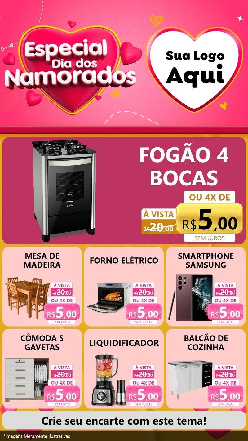 Modelo de Rede Social para Stories com o tema Especial Dia dos Namorados para Móveis e Eletro