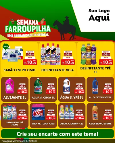 Modelo de Rede Social para Feed Instagram com o tema Semana Farroupilha - Uma Barbaridade de Ofertas para Produtos de Limpeza