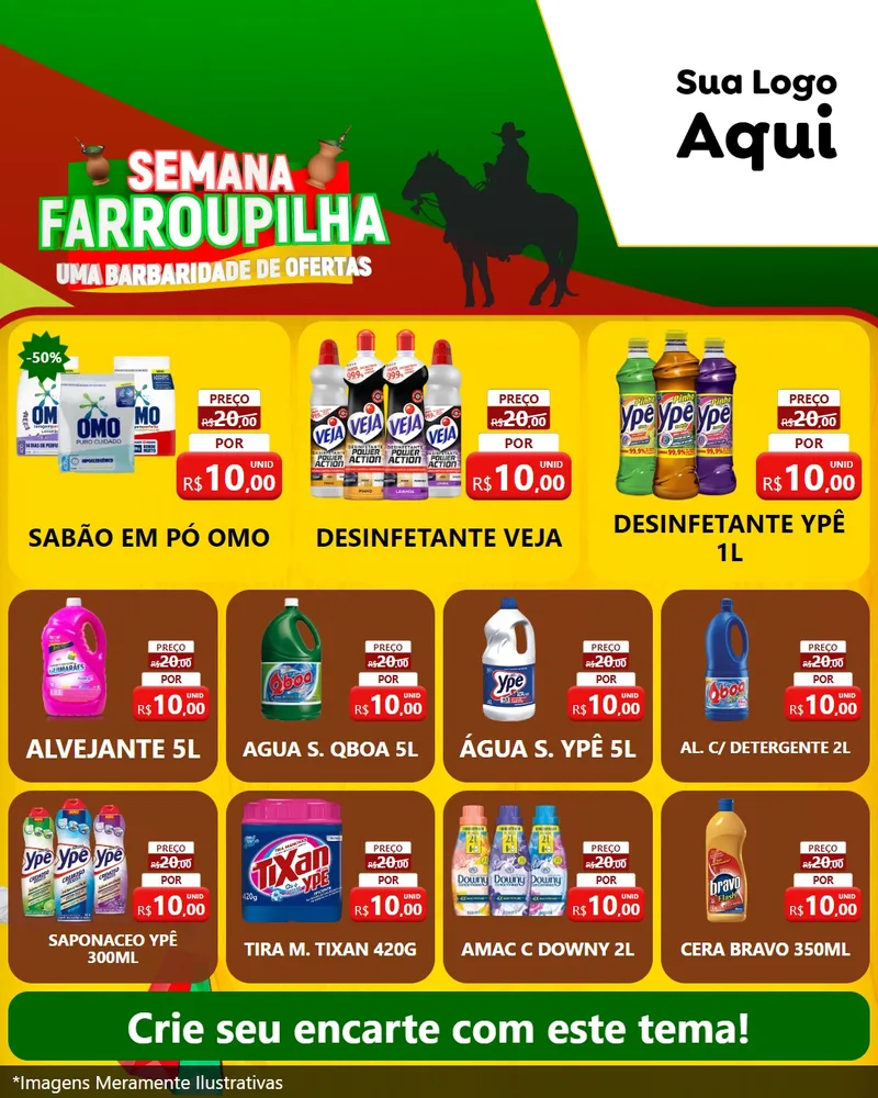 Modelo de Rede Social para Feed Instagram com o tema Semana Farroupilha - Uma Barbaridade de Ofertas para Produtos de Limpeza
