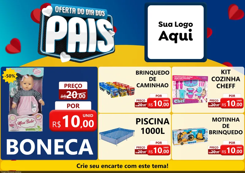 Modelo de Encarte para Encarte A4 Horizontal com o tema Oferta Do Dia Dos Pais para Brinquedos