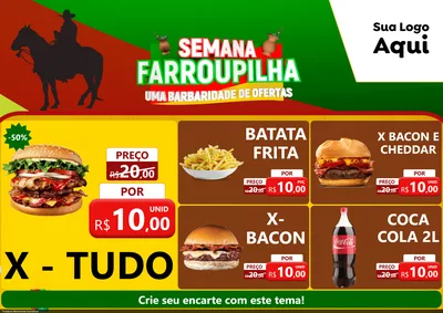 Modelo de Encarte para Encarte A4 Horizontal com o tema Semana Farroupilha - Uma Barbaridade de Ofertas para Hamburgueria