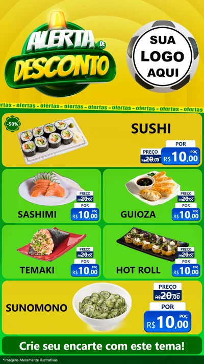 Modelo de TV para TV Vertical com o tema Alerta de Desconto para Comida japonesa