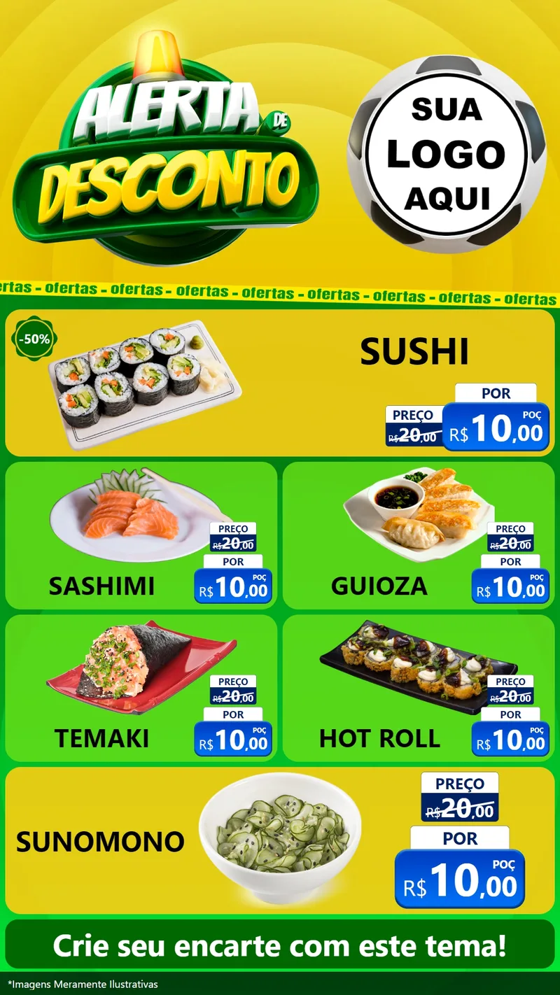 Modelo de TV para TV Vertical com o tema Alerta de Desconto para Comida japonesa